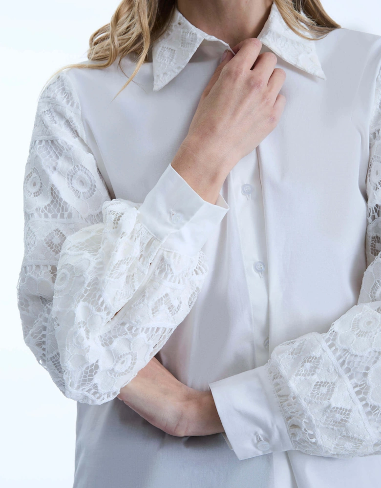 White Crochet Sleeves Shirt