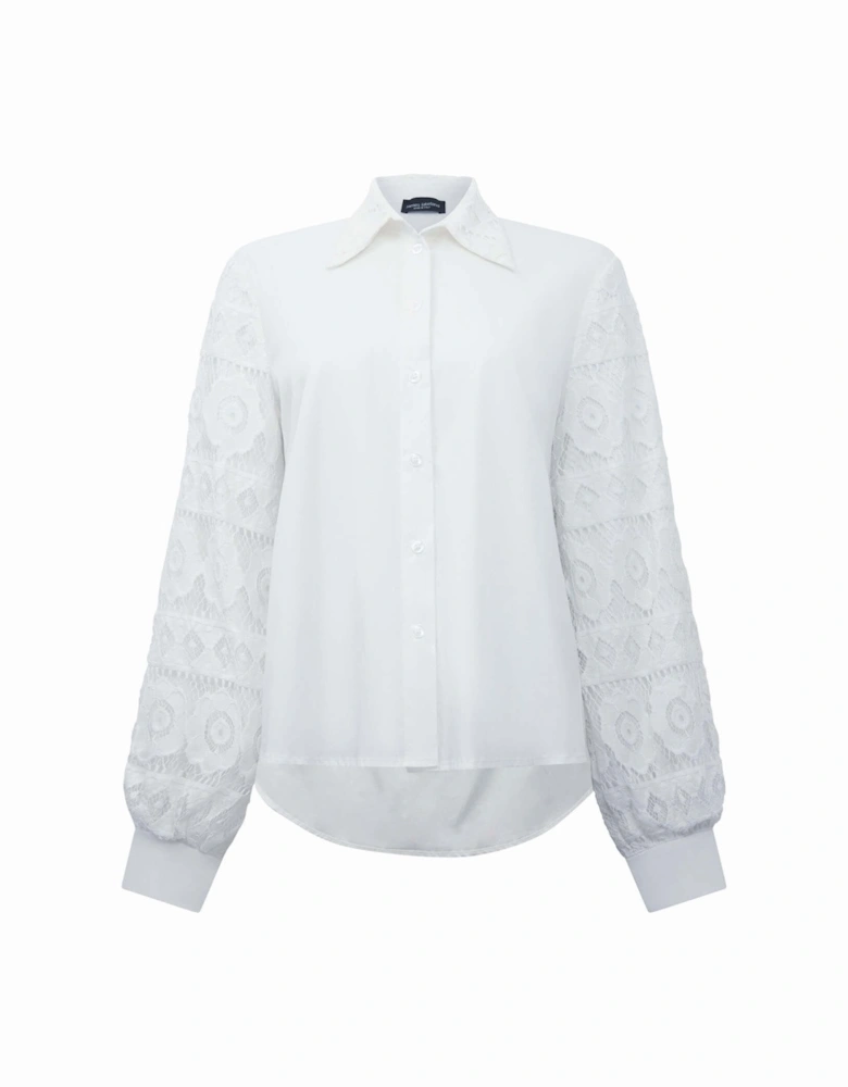 White Crochet Sleeves Shirt