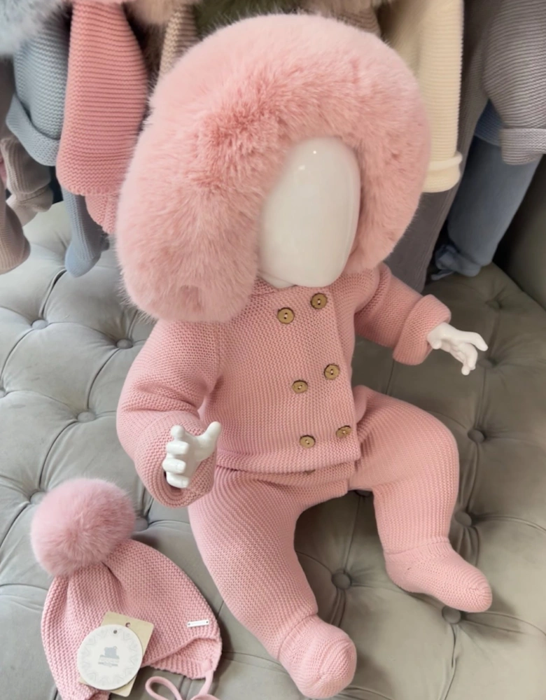 Powder Pink Faux Fur Pramsuit