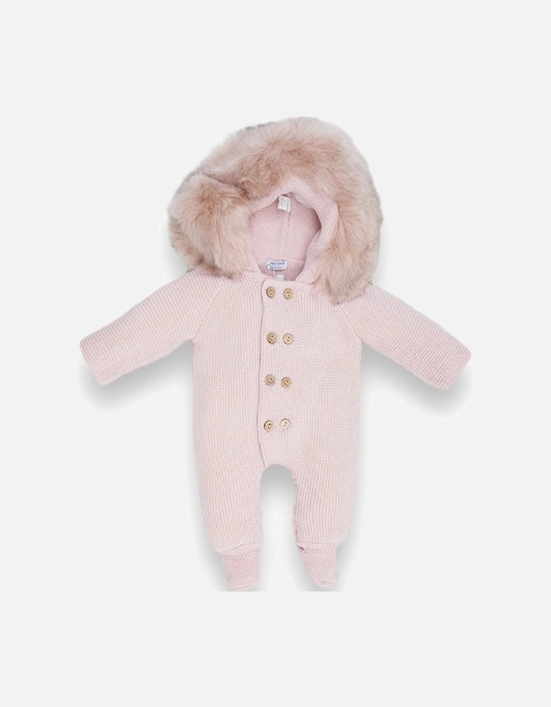 Powder Pink Faux Fur Pramsuit