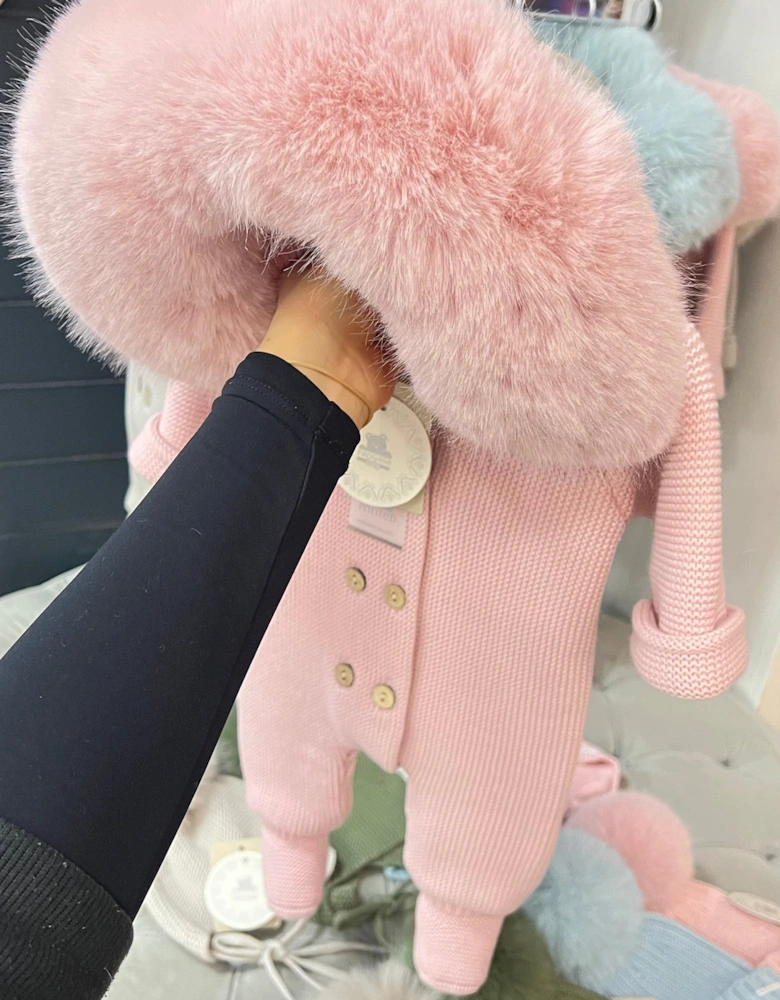 Powder Pink Faux Fur Pramsuit