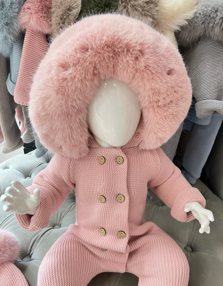 Powder Pink Faux Fur Pramsuit