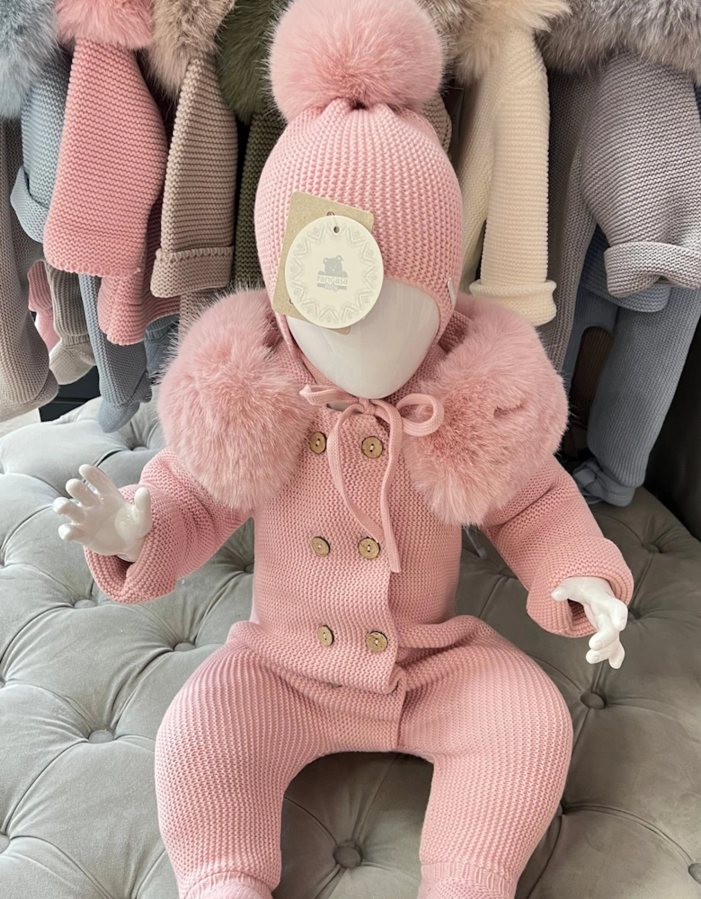 Powder Pink Faux Fur Pramsuit