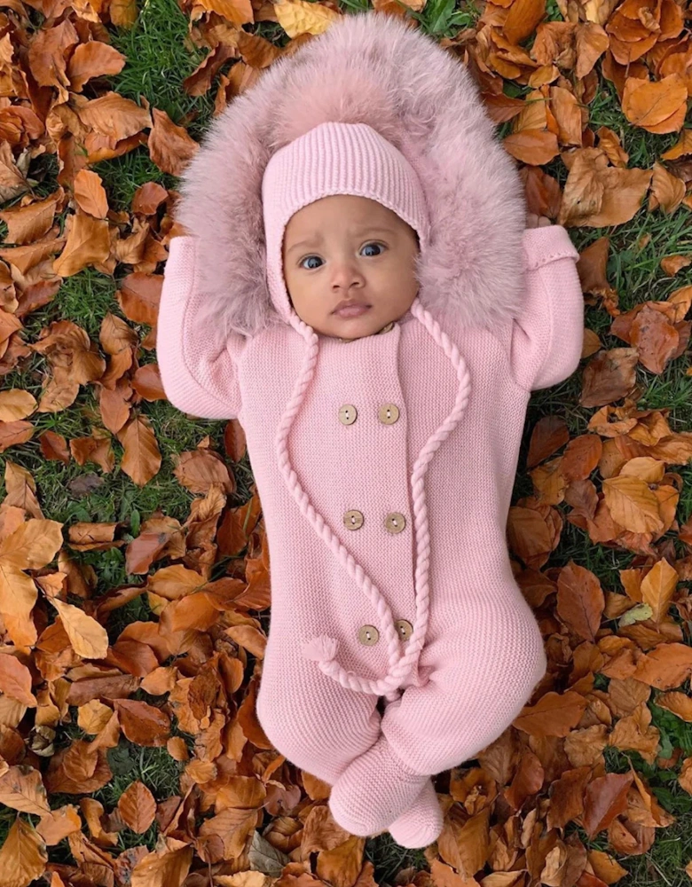 Powder Pink Faux Fur Pramsuit