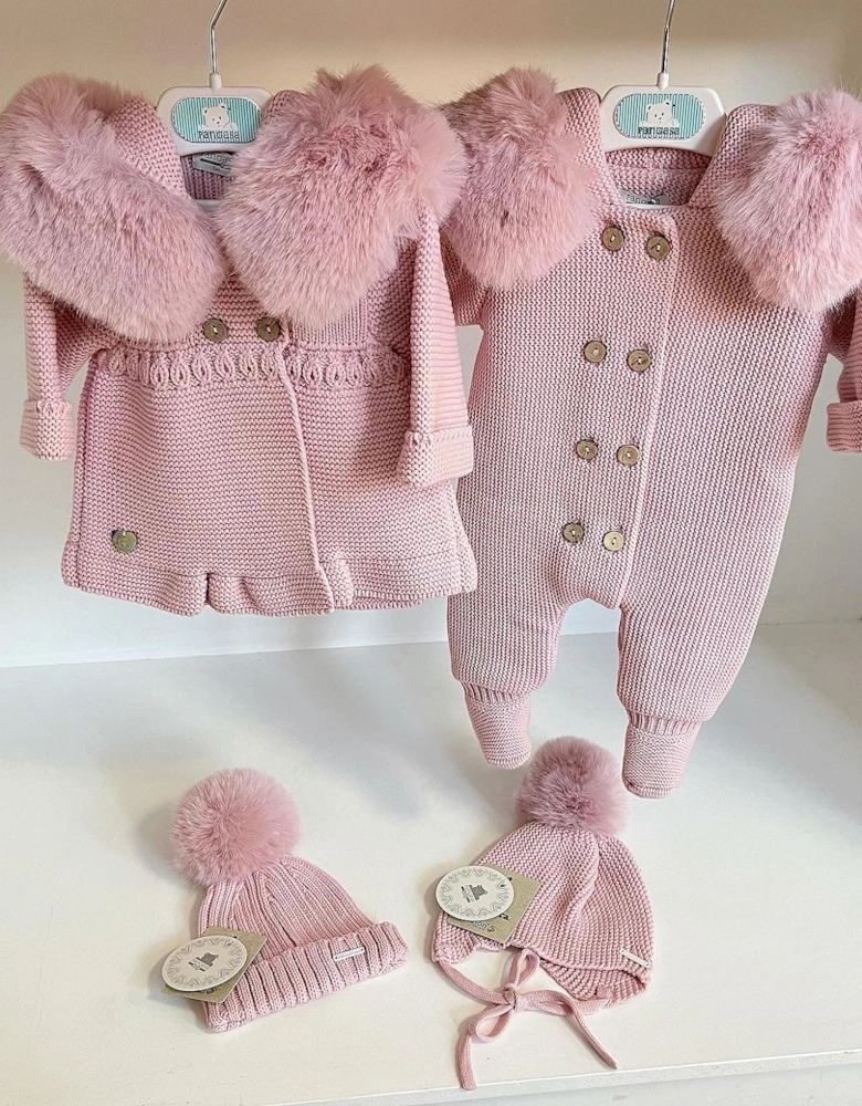 Powder Pink A Line Faux Fur Cardigan