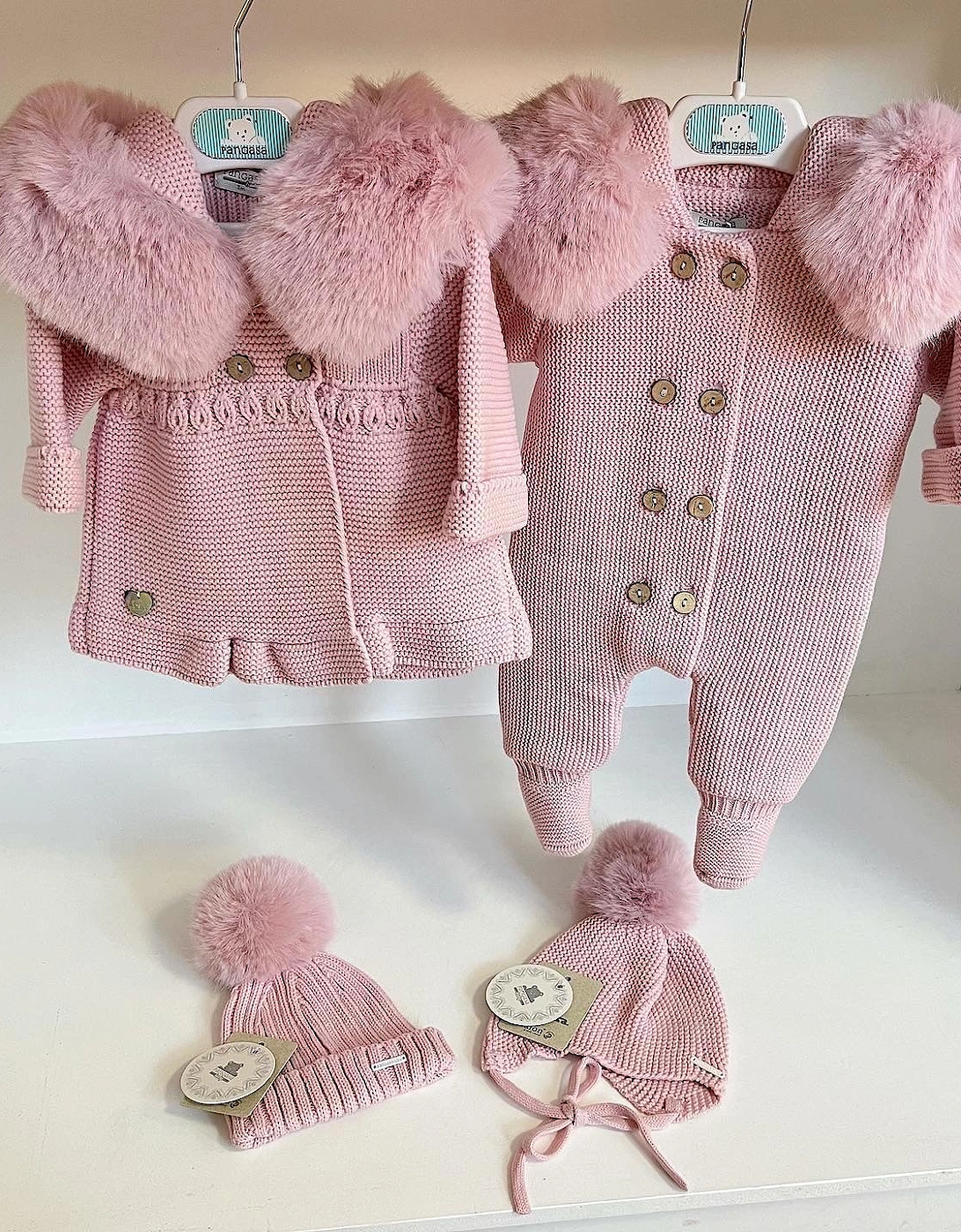 Powder Pink Faux Fur Pramsuit