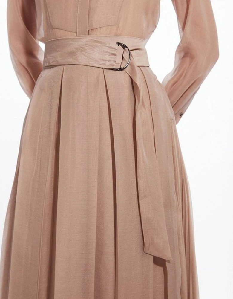 Organdie Pleated Woven Midi Skirt