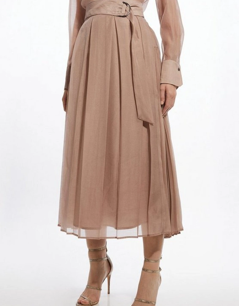 Organdie Pleated Woven Midi Skirt