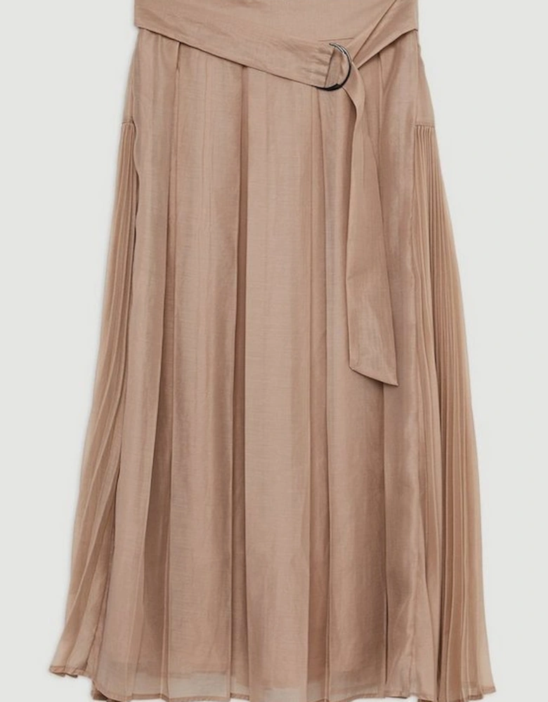 Organdie Pleated Woven Midi Skirt