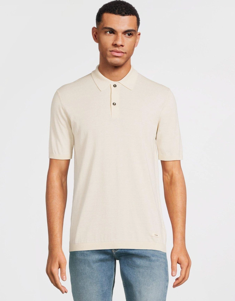 Cotton Silk Knitted Polo Shirt - Light Beige