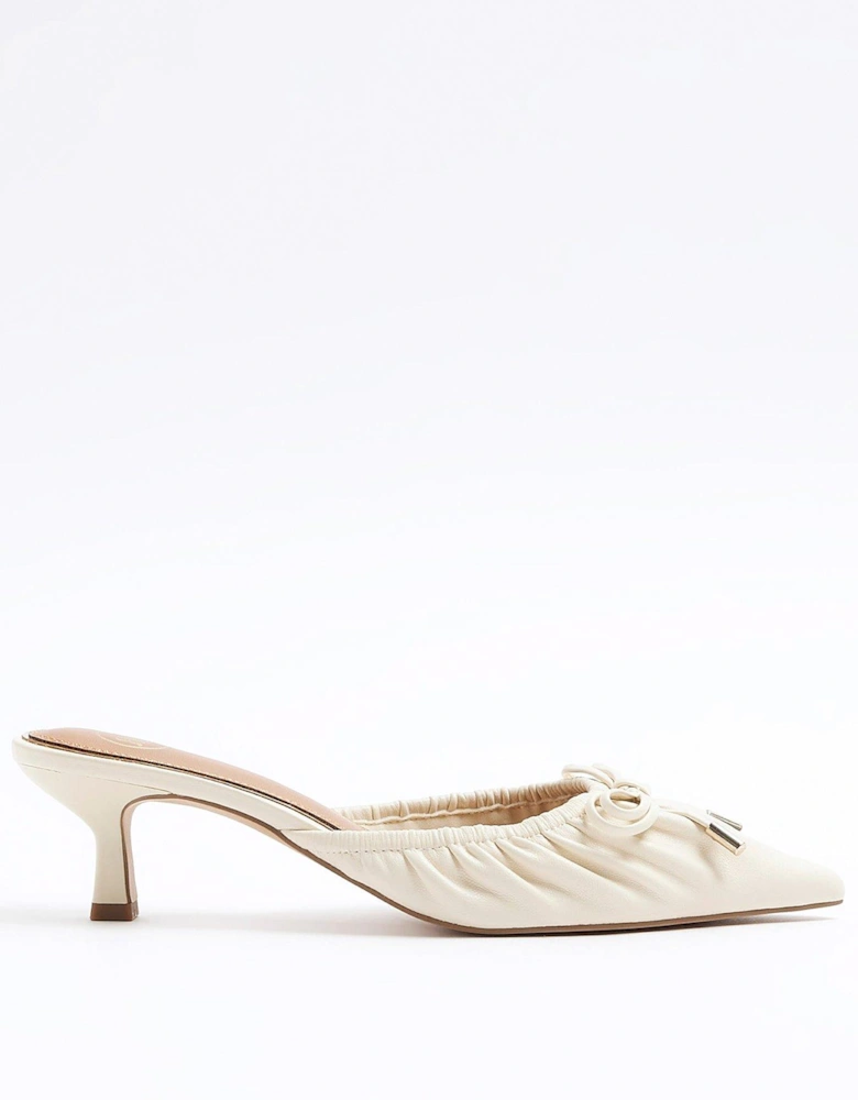 Ruched Kitten Heel Court Shoes - Cream