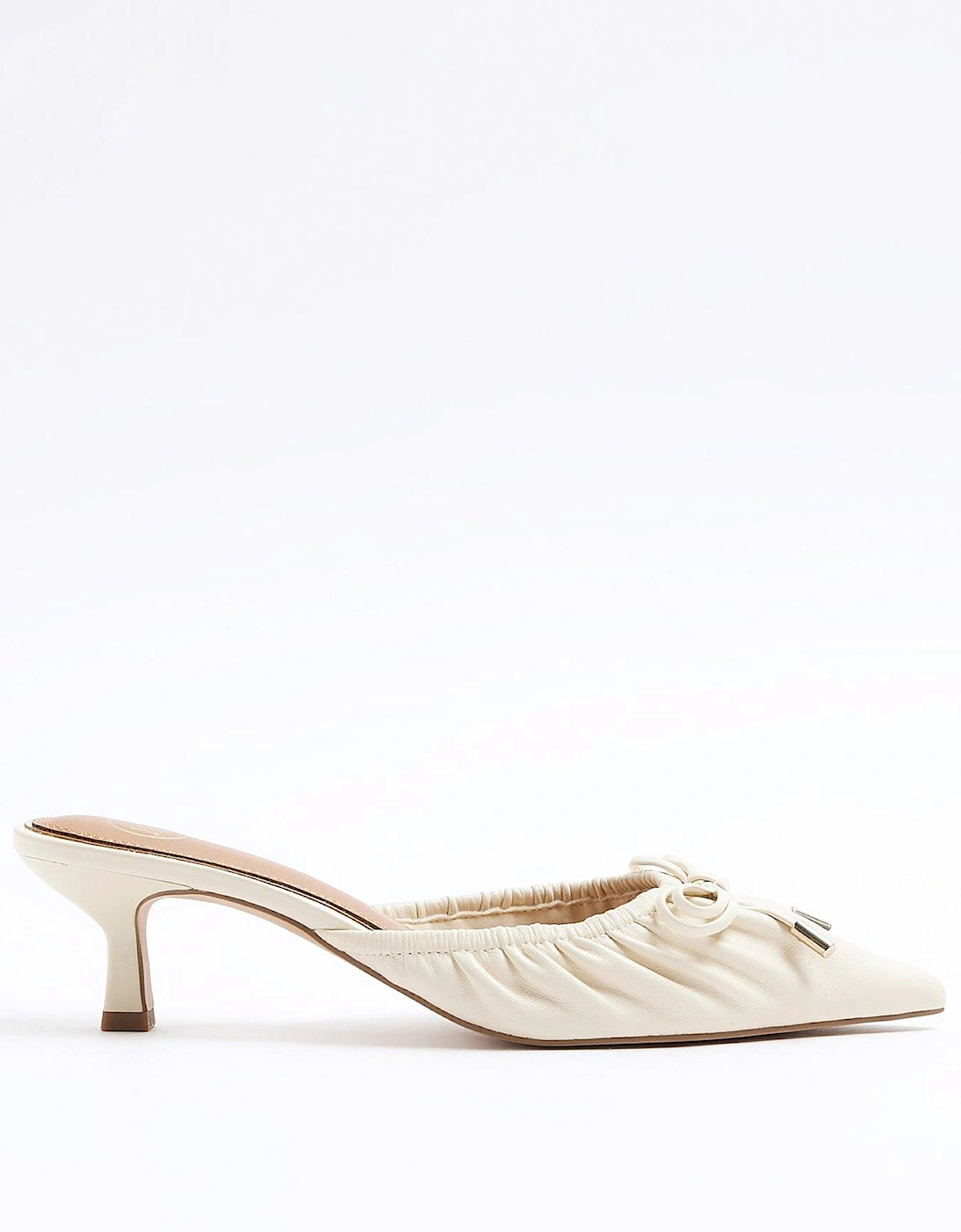 Ruched Kitten Heel Court Shoes - Cream, 2 of 1