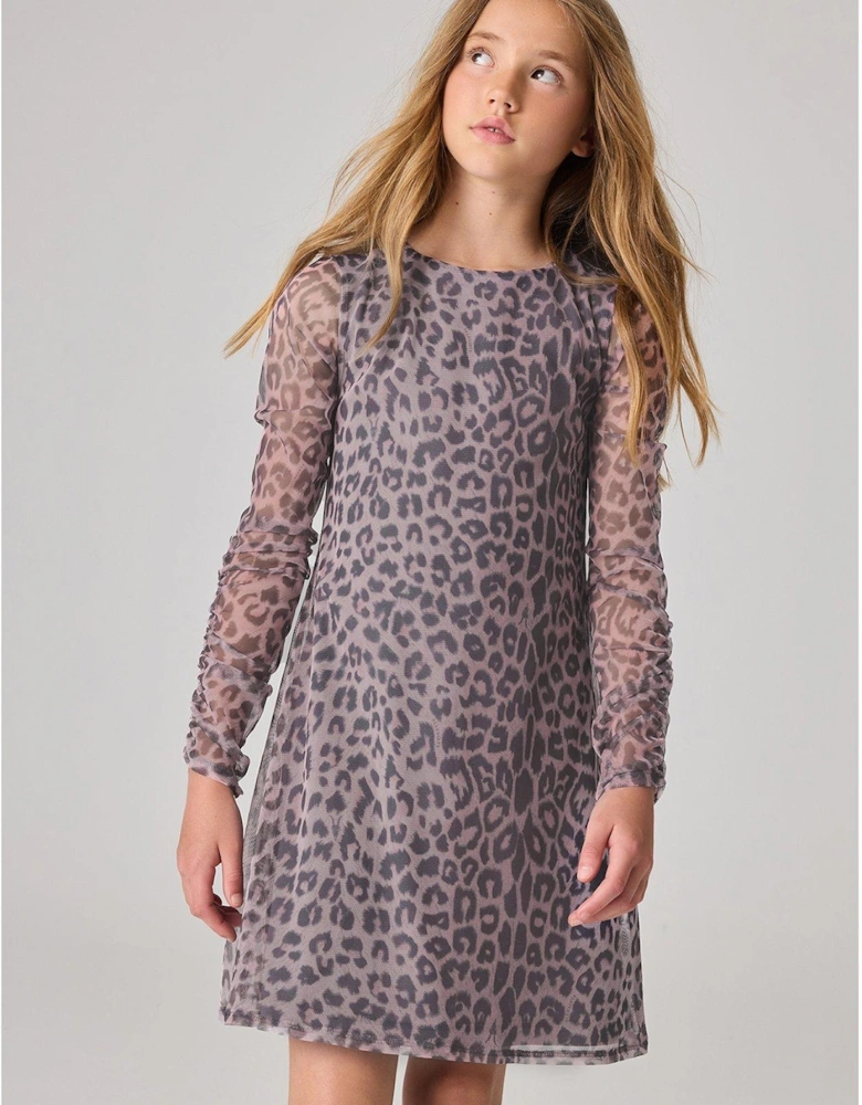 Girls Leopard Print Mesh Dress