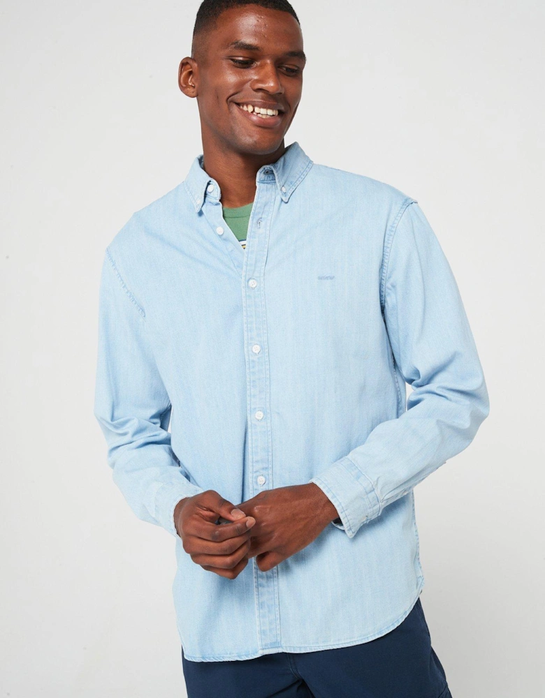 Relaxed Fit Button Down Long Sleeve Shirt - Light Blue