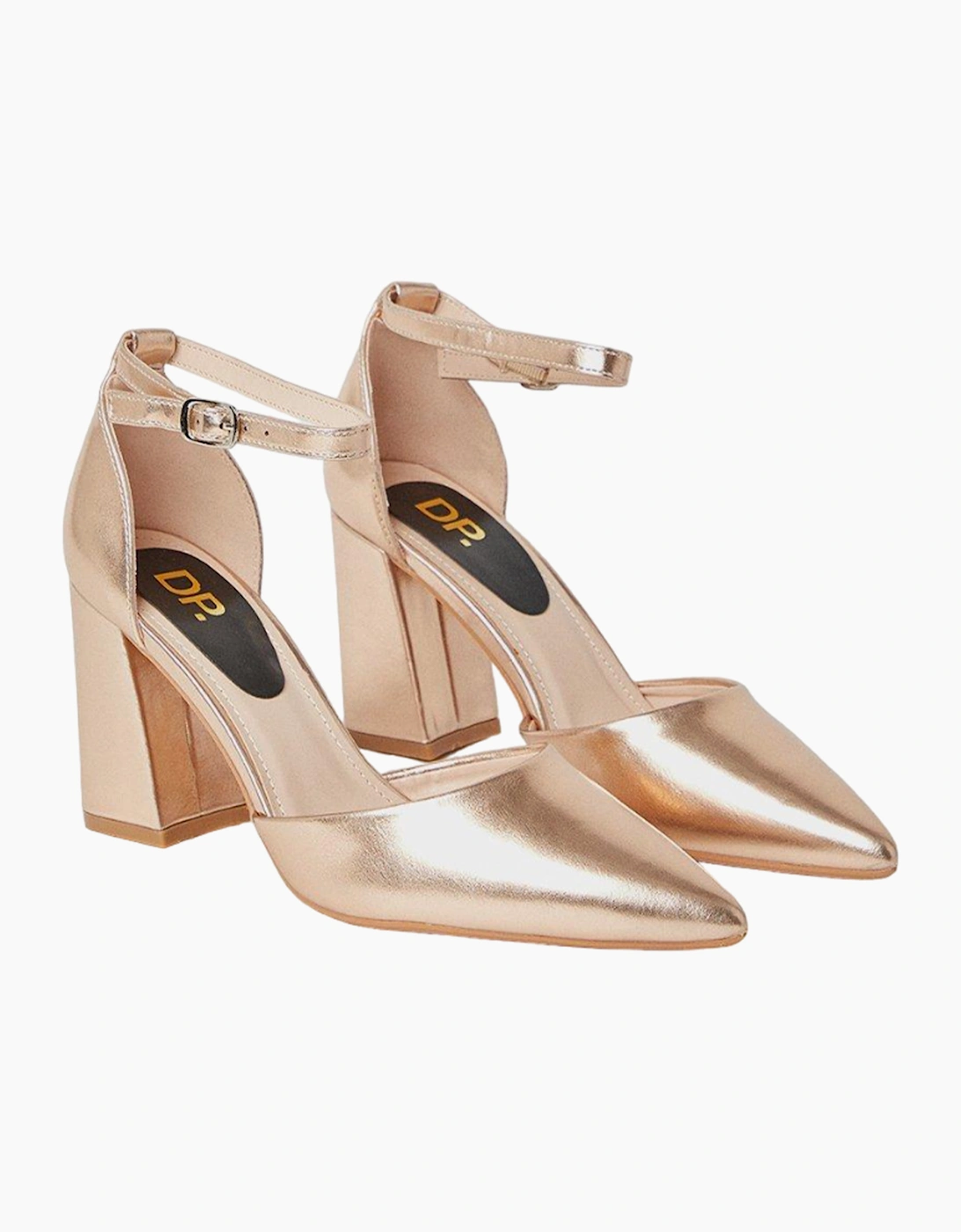 Women's Dorothy Perkins Womens/Ladies Blanche Pointed Ankle Strap High Block Heel Court Shoes - Gold - Size: 3