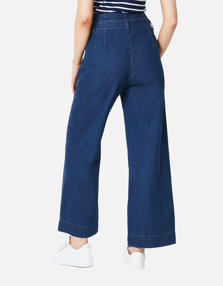 Womens/Ladies Belted Wide Leg Jeans