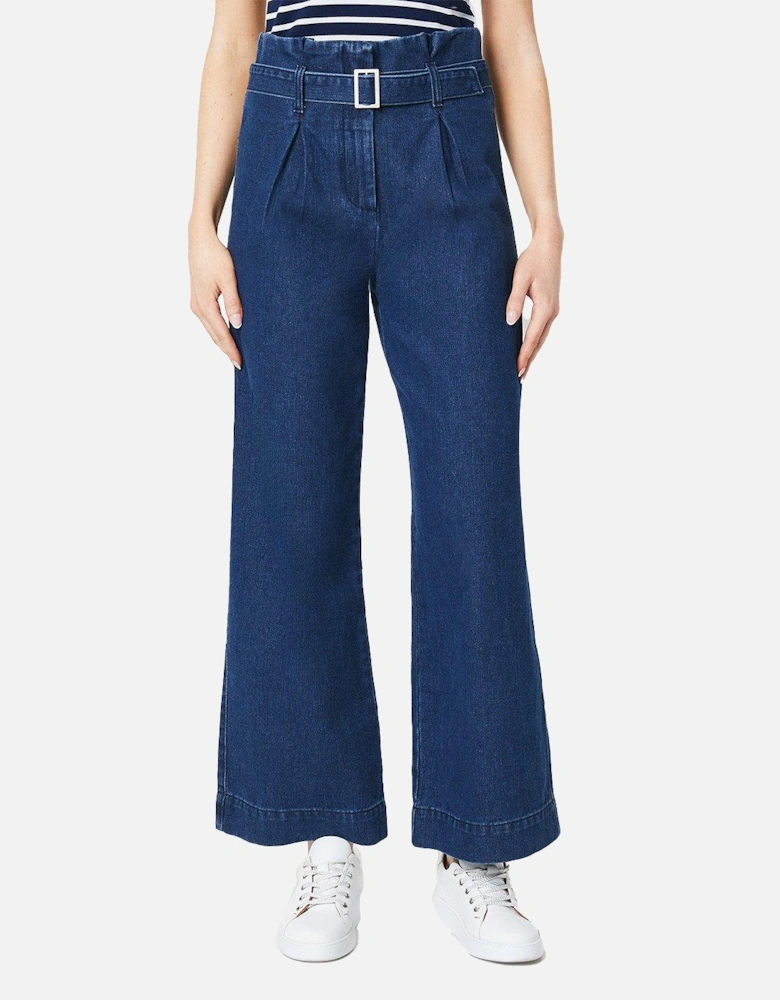 Womens/Ladies Belted Wide Leg Jeans