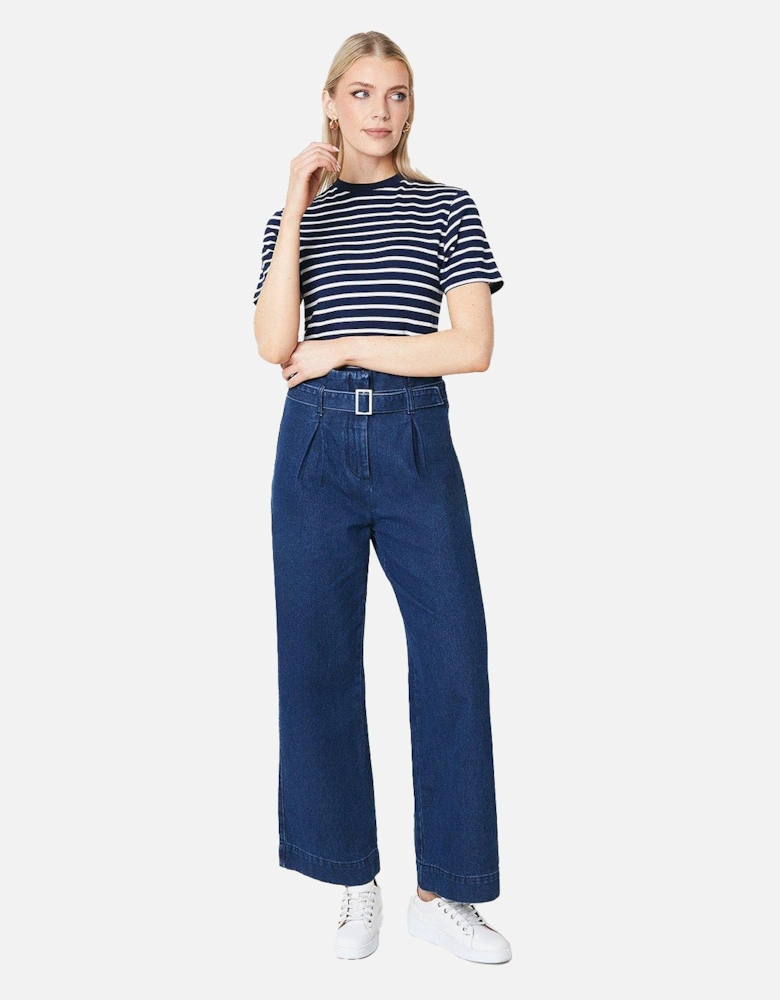 Womens/Ladies Belted Wide Leg Jeans