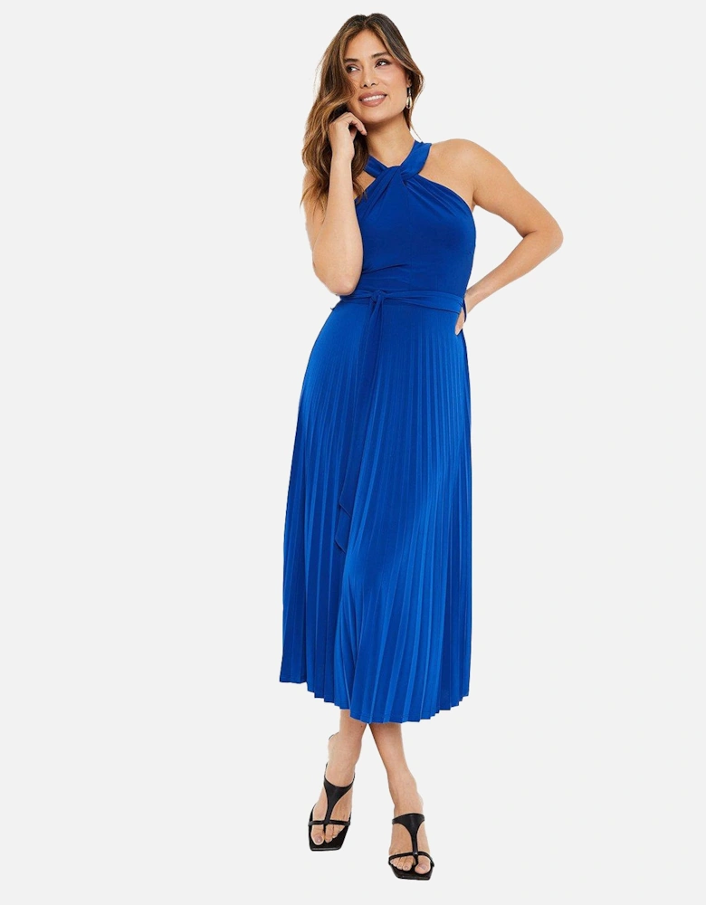 Womens/Ladies Pleated Jersey Halter Neck Maxi Dress