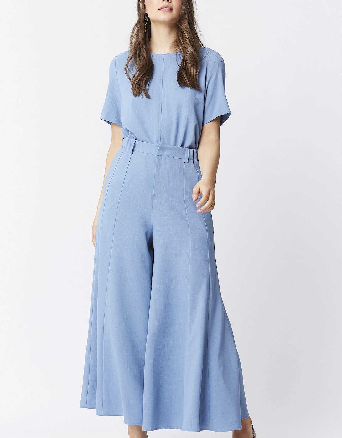 Blue Wide Leg Crepe Cropped Trouser, 8 of 7