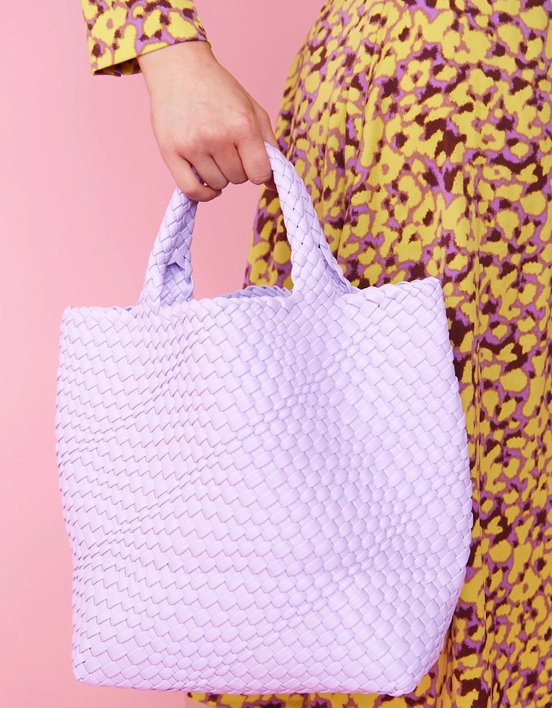 Purple Hand Knitted Leather Tote Bag with Matching Purse