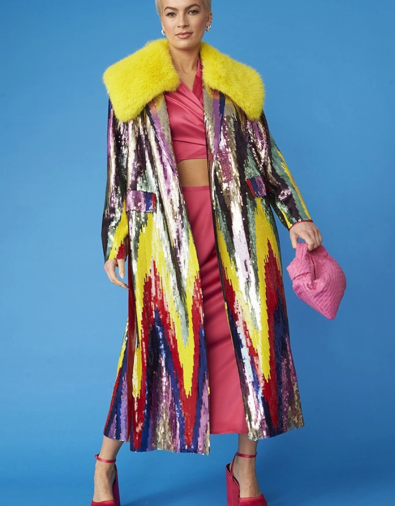 Multi - Coloured Sequin Trench Coat