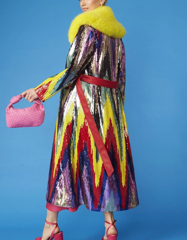 Multi - Coloured Sequin Trench Coat