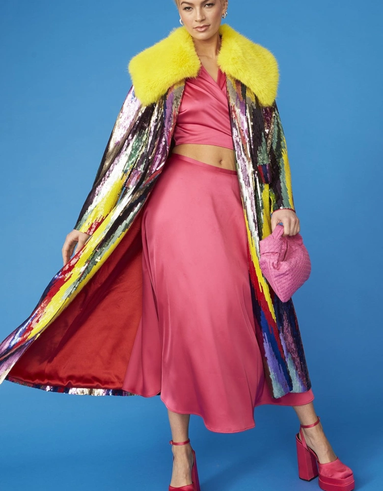 Multi - Coloured Sequin Trench Coat