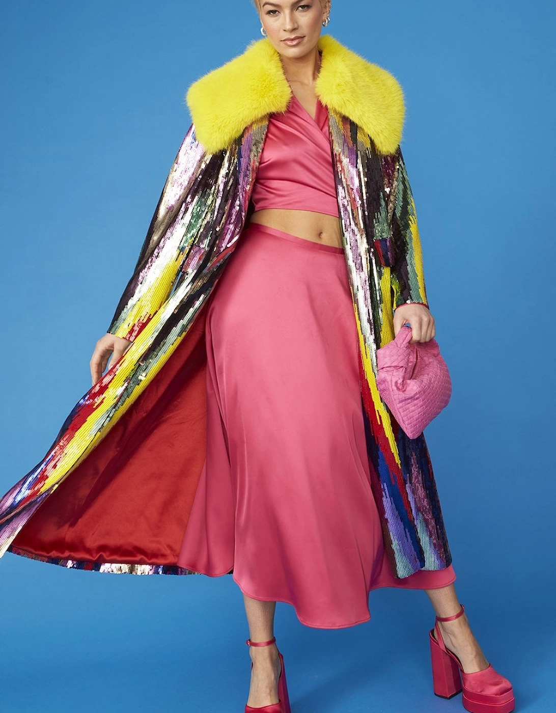 Multi - Coloured Sequin Trench Coat