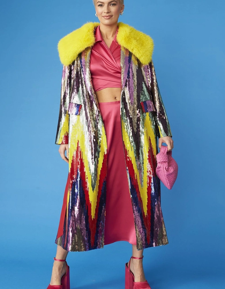 Multi - Coloured Sequin Trench Coat
