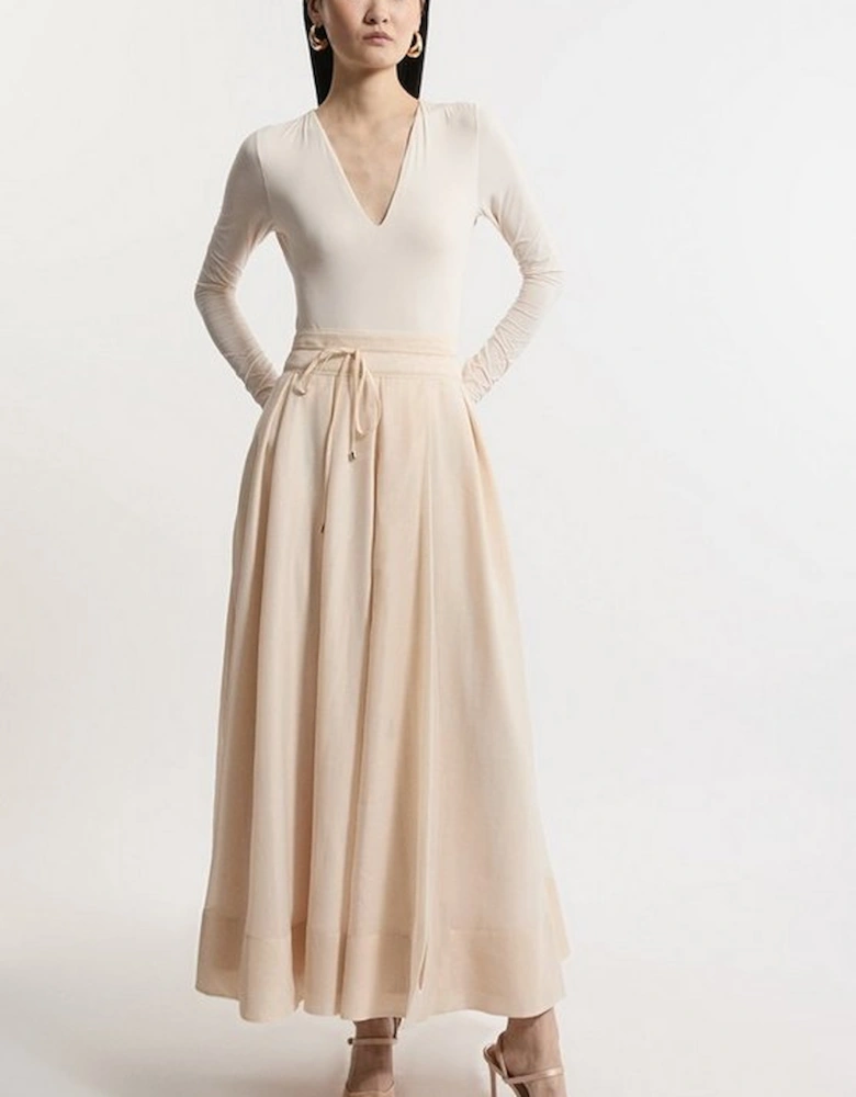 Organdie Split Woven Prom Midi Skirt