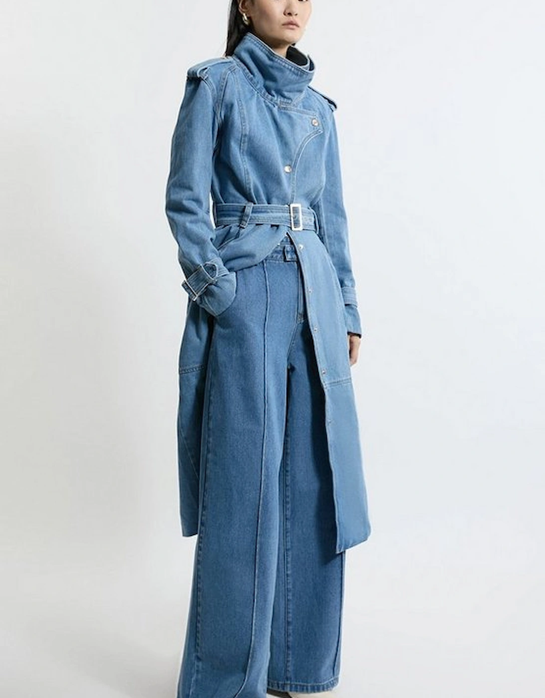 Denim Waistband Detail Wide Leg Trousers, 5 of 4