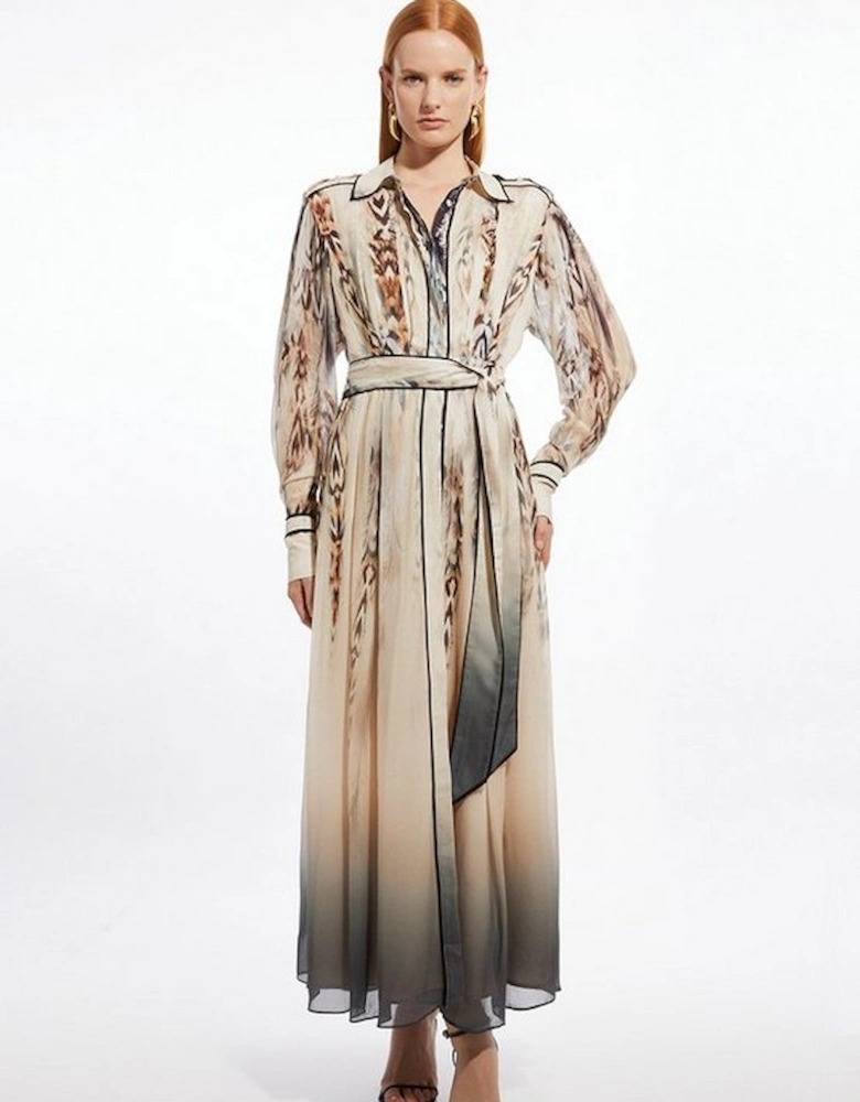 Viscose Floral Border Shirt Maxi Dress