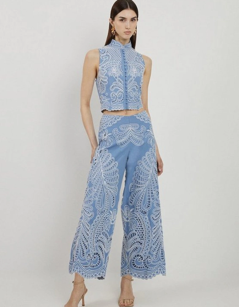 Linen Cutwork Embroidery Woven Trouser