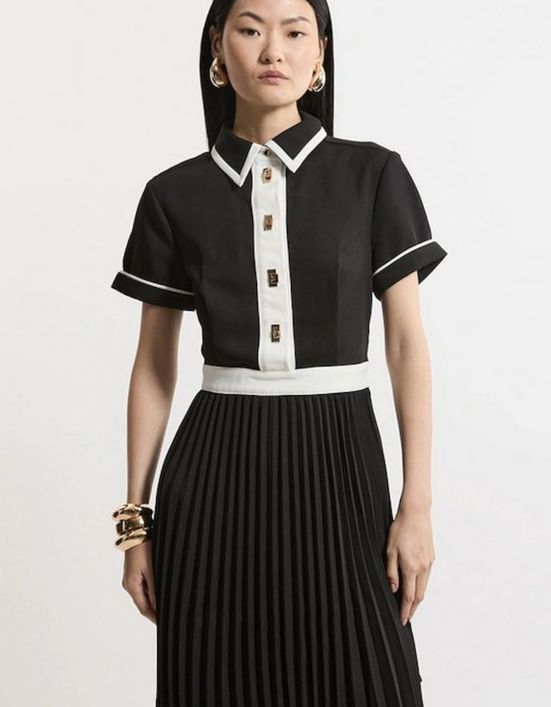 Colour Block Twill Pleat Skirt Woven Mini Dress