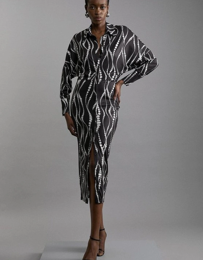 Abstract Spot Jersey Crepe Midi Shirt Dress