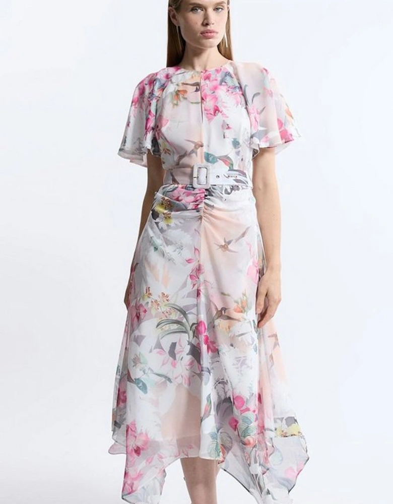 Georgette Floral Belted Woven Midi Dress