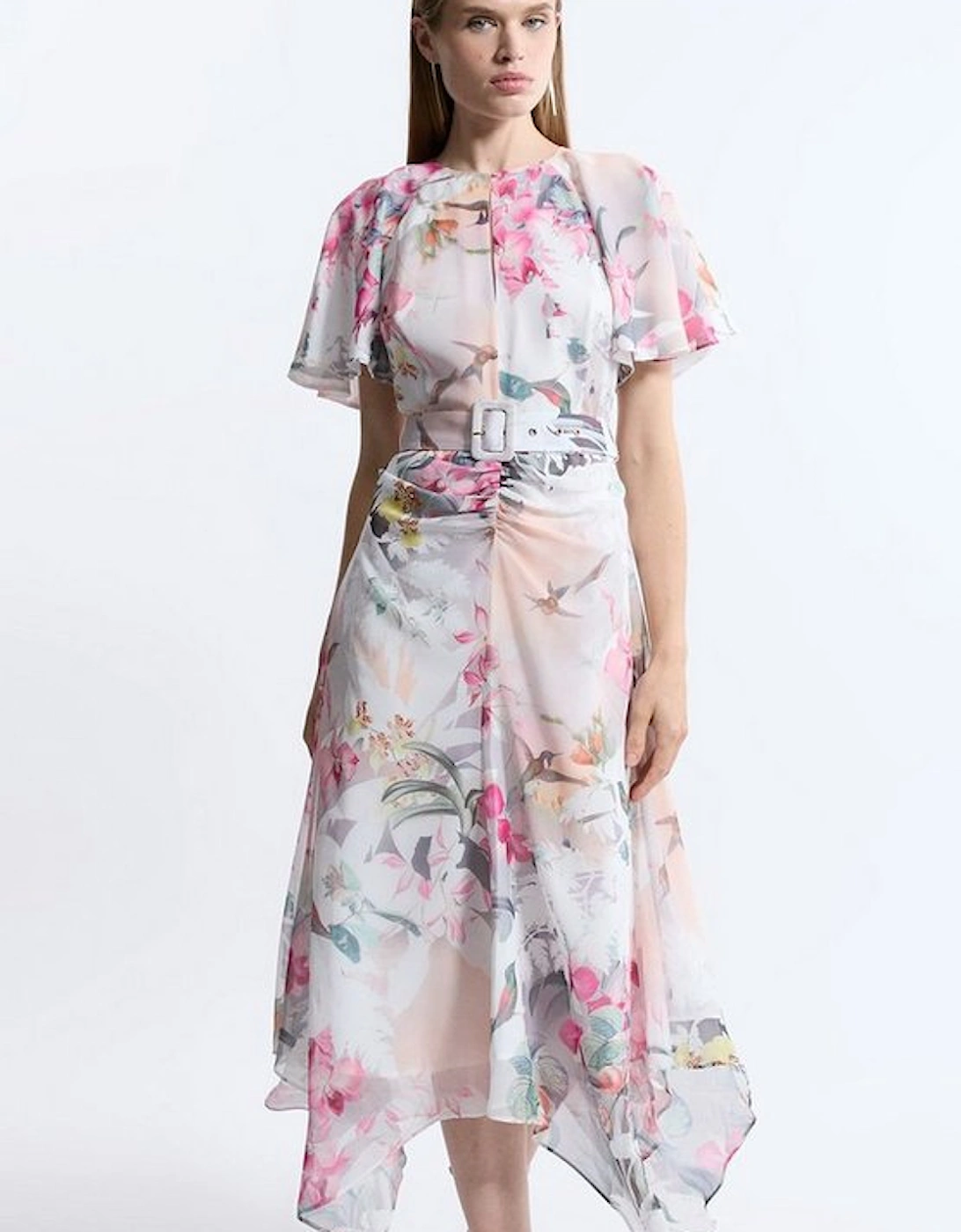 Georgette Floral Belted Woven Midi Dress, 5 of 4