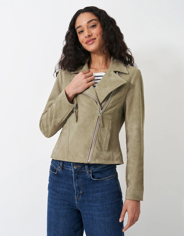 Suede Biker Jacket - Beige