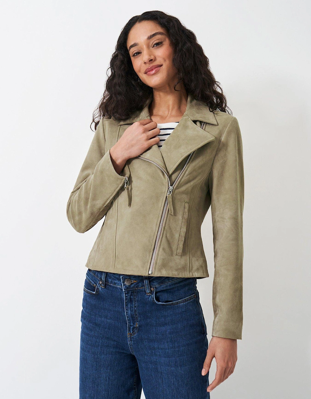 Suede Biker Jacket - Beige, 2 of 1