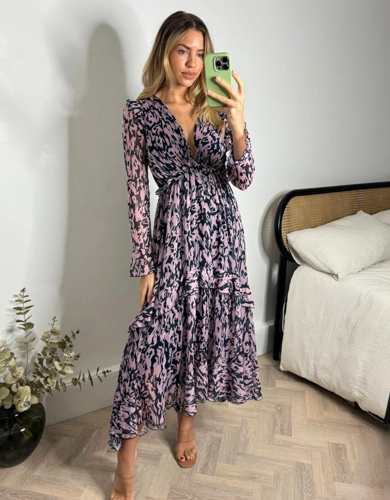 Long Sleeve Midi Dress - Blush/navy