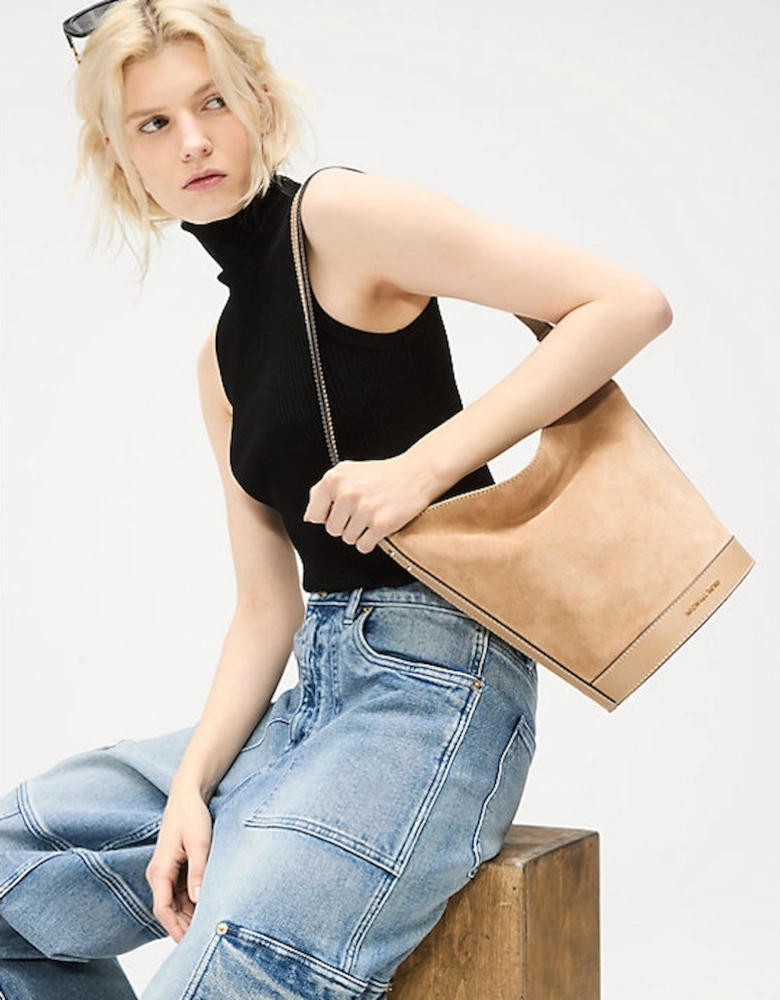 Townsend Topstitched Suede Messenger Bag