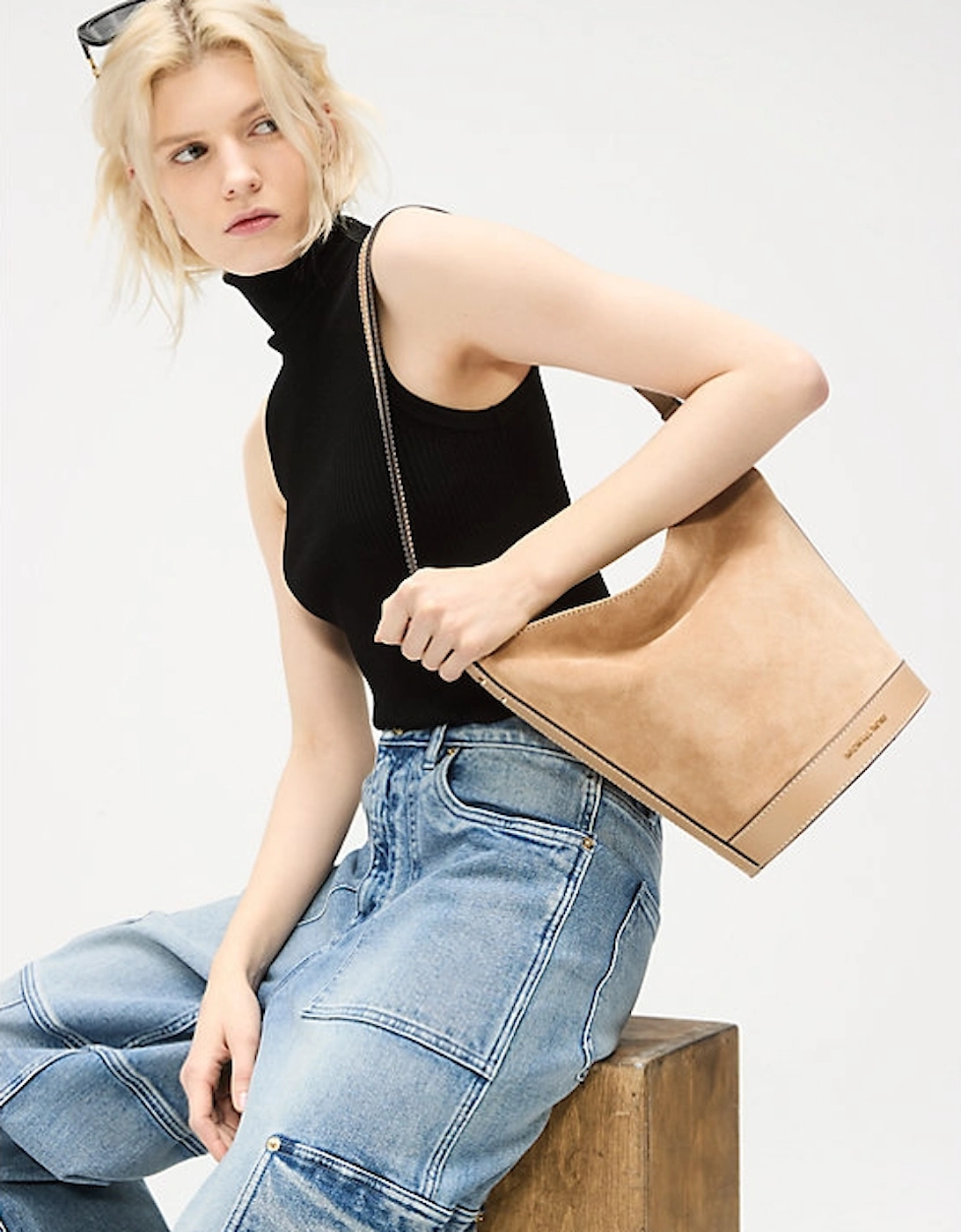 Townsend Topstitched Suede Messenger Bag