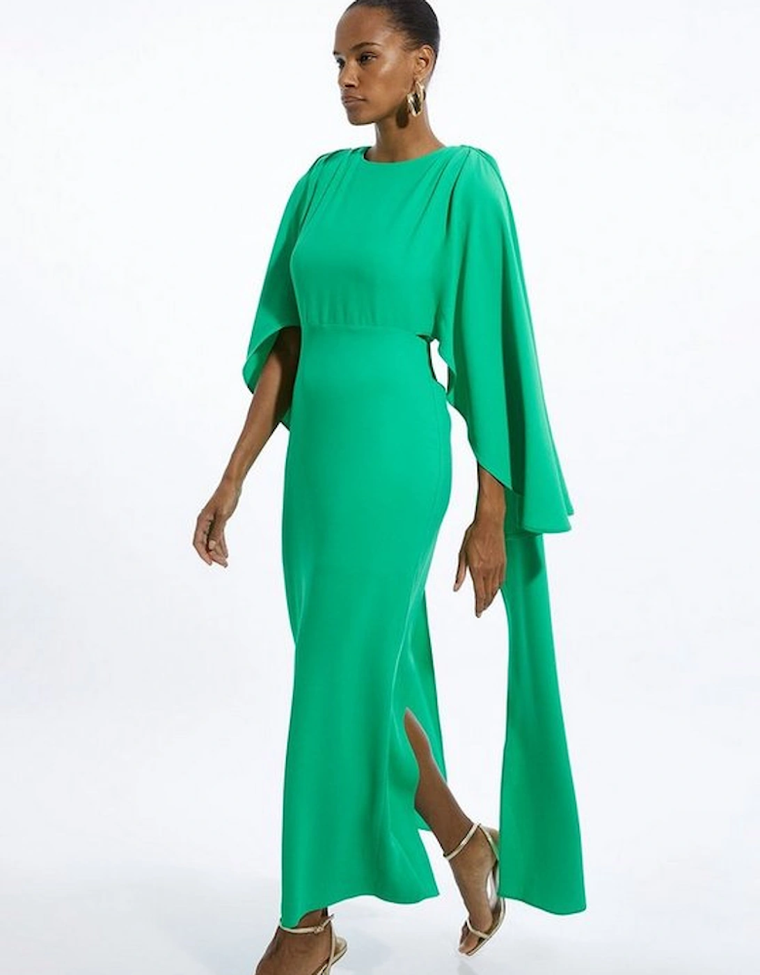 Compact Stretch Viscose Cape Detail Maxi Dress, 5 of 4