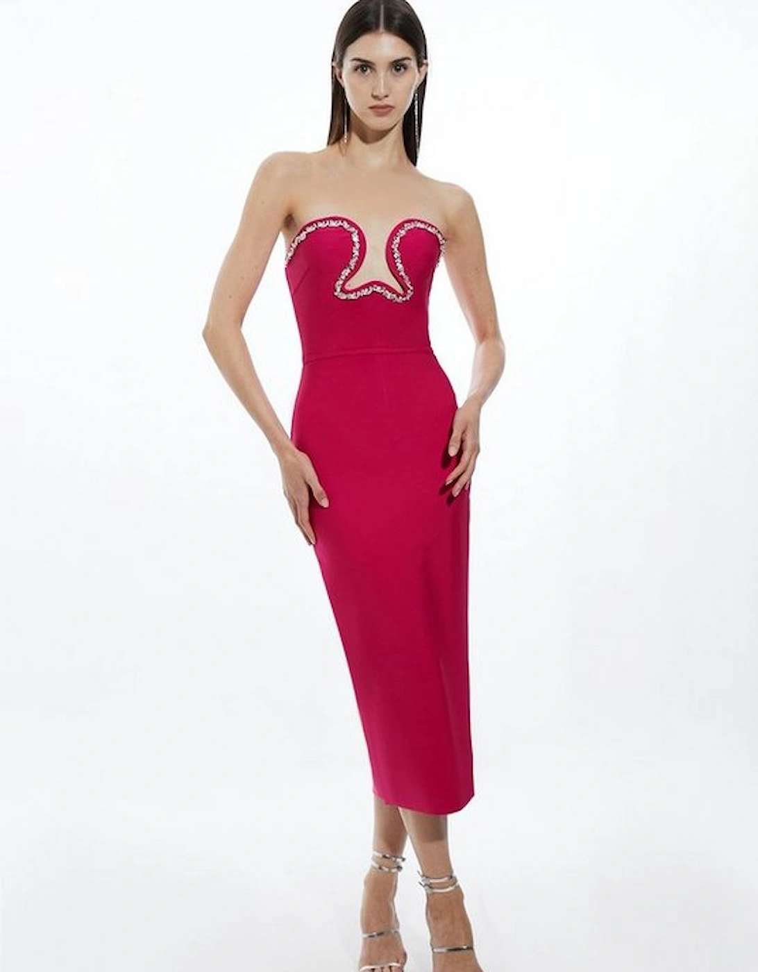 Bandage Figure Form Embellished Corset Detail Midi Dress, 5 of 4