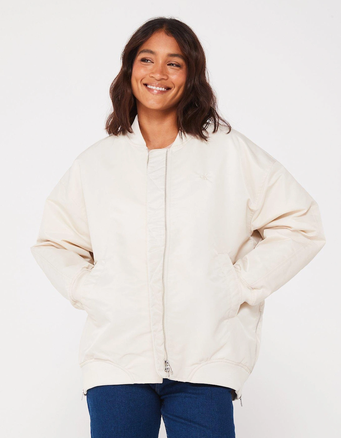 Satin Bomber Jacket - White