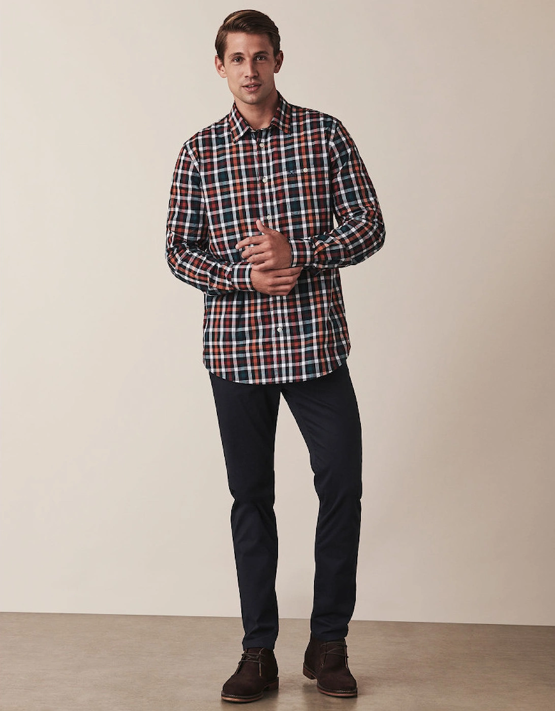 Mens Long Sleeve Classic Poplin Check Shirt