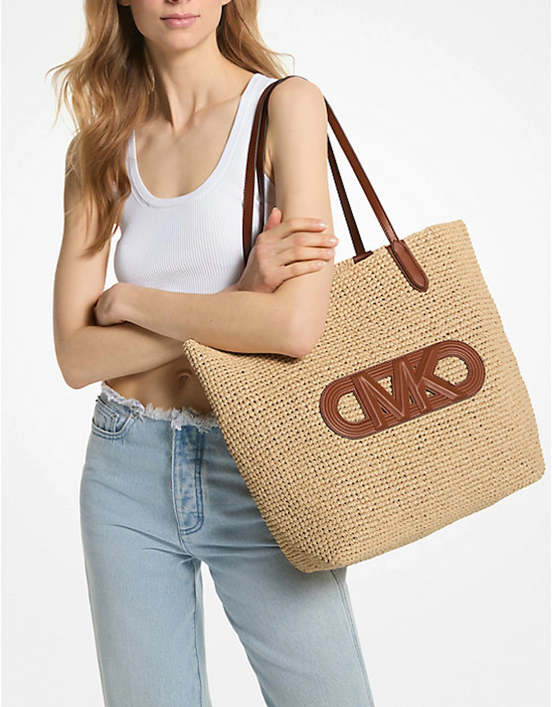 Eliza Extra-Large Empire Logo Straw Tote Bag