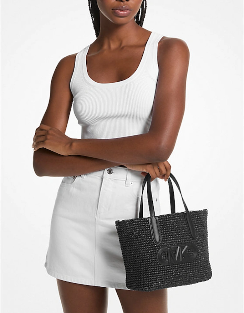 Eliza Extra-Small Empire Logo Straw Tote Bag