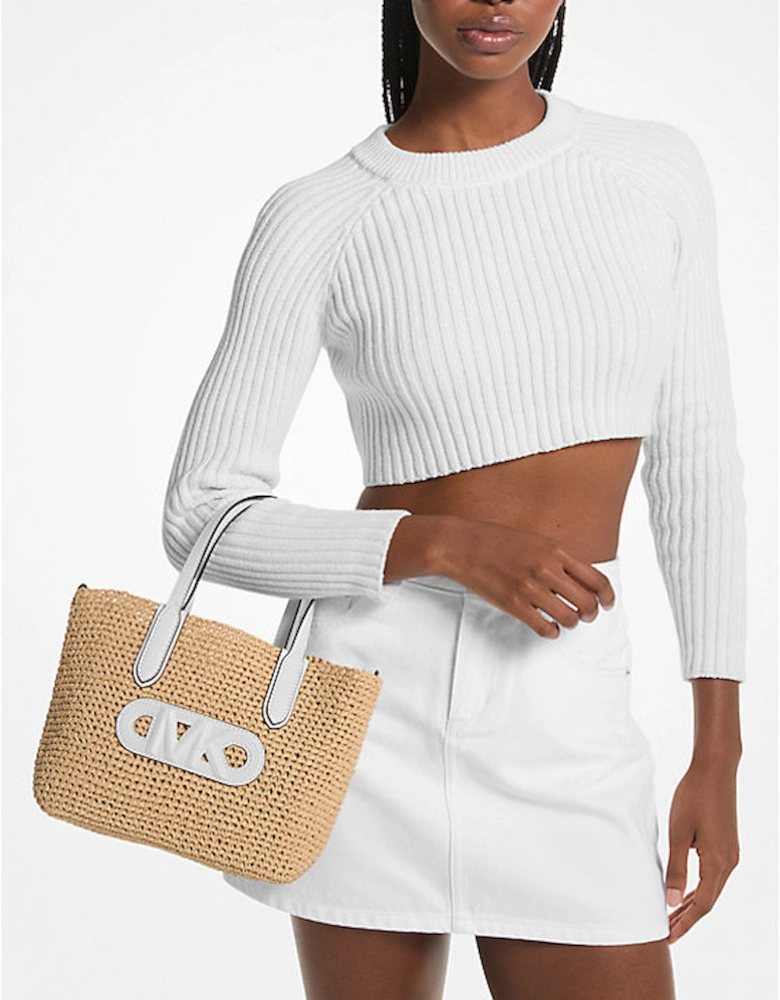 Eliza Extra-Small Empire Logo Straw Tote Bag